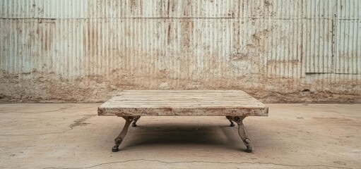 Poster - A presentation and product display podium combining stone and vertical wooden panels