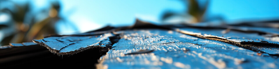 Wall Mural - Close-up of Weathered Wood Planks Against a Blue Sky