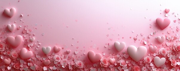 Wall Mural - glowing translucent pink hearts surrounded by sparkling bokeh lights on a dreamy pastel background g