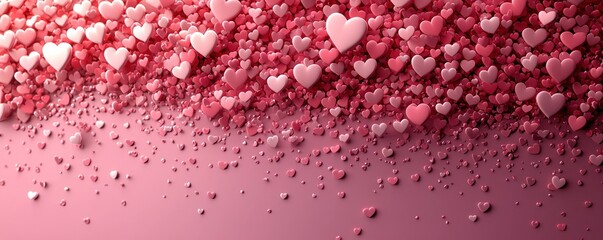 Wall Mural - glowing translucent pink hearts surrounded by sparkling bokeh lights on a dreamy pastel background g