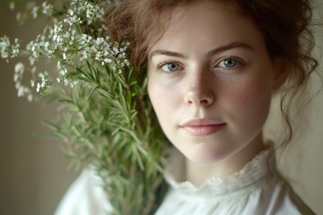 A woman wearing a floral headdress, ideal for celebrations or festivals