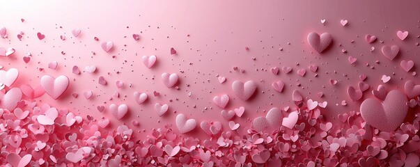 Wall Mural - Glowing translucent pink hearts surrounded by sparkling bokeh lights on a dreamy pastel background Generative AI