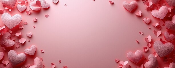 Wall Mural - glowing translucent pink hearts surrounded by sparkling bokeh lights on a dreamy pastel background g