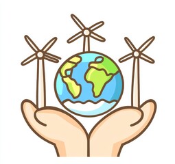 A single continuous line drawing of a human hand holding the planet Earth, isolated on white, representing the concept of saving the world