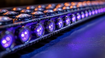 Poster - A modern interior includes a hallway with a blue LED light, wall-mounted for style