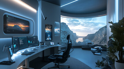 Wall Mural - A futuristic workspace designed for digital nomads  