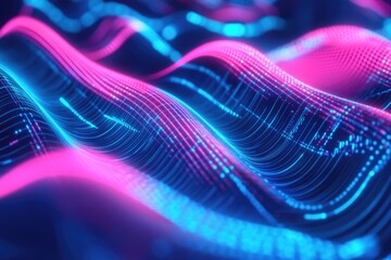 Poster - A close-up shot of a mesmerizing wave of blue and pink lights, suitable for use in futuristic or sci-fi themed designs