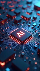 Fototapete - ai chip on circuit board. advanced tech with glowing lines. modern tech concept. digital future. art