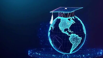 Poster - Rotating earth with graduation cap symbolizing global education and knowledge transfer