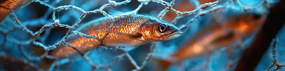 Silver Fish Entangled in Fishing Net