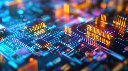 Poster - A detailed view of a computer circuit board with various components and wires