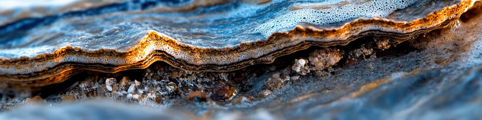 Wall Mural - Layered Rock Formation with Foamy Residue and Sediment