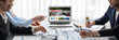 © Summit Art Creations - Business intelligence and data analysis concept. Analyst team working on financial data analysis dashboard on laptop screen as marketing indication for effective business strategic planning. Insight