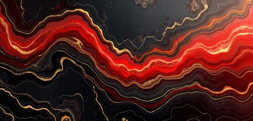 Aufkleber - Abstract art piece. Red, black marble-like pattern with gold accents. Fluid lines create dynamic design. Looks like vibrant textured background wallpaper. Suitable for modern design luxury projects.