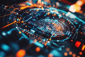 Poster - A close-up view of a futuristic computer interface with buttons and screens