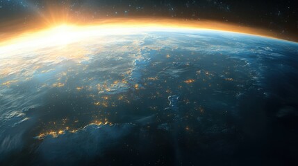 Wall Mural - Stunning Dawn over Earth's Atmosphere and Oceanic Horizon