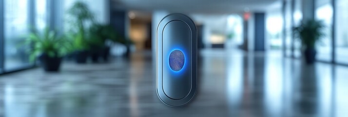 Poster - Biometric lock with fingerprint sensor in a modern office environment