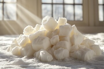 Wall Mural - A pile of sugar cubes sitting on a bed, useful for photography props or still life compositions