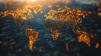 Glowing digital world map.