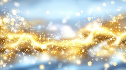 Golden bokeh lights against soft blue background, luxurious and magical, abstract and vibrant, festive and elegant, ethereal and soft, high detail reflections