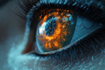 Poster - Close-up view of a cybernetic eye featuring vibrant circuitry and intricate details