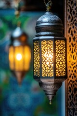Poster - a close-up view of a light hanging from a ceiling, suitable for interior design or architecture illu