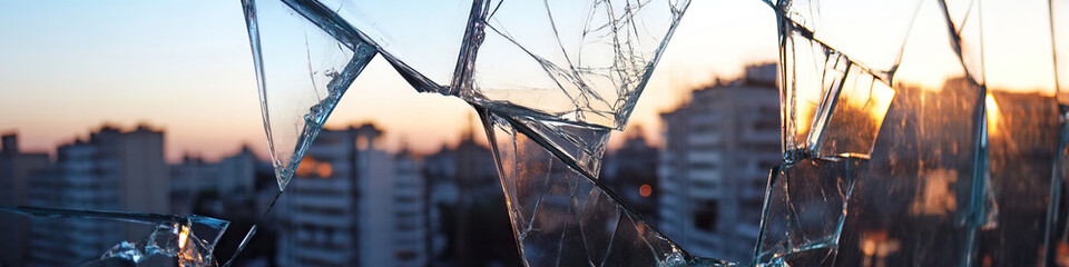 Wall Mural - Shattered Glass and Urban Sunset