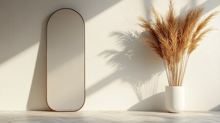 Wall Mural - Mirror by wall with pampas grass