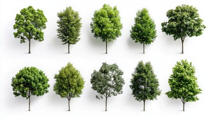 Green trees isolated on white background for design