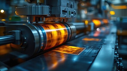 Poster - A close-up shot of a machine in a busy factory environment