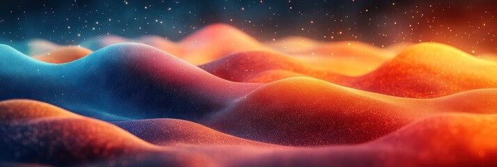 Poster - Colorful abstract landscape with waves and stars at dusk