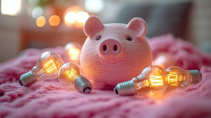 Wall Mural - A cuddly stuffed pig sitting on a bright pink blanket, great for kids' parties or nursery decor