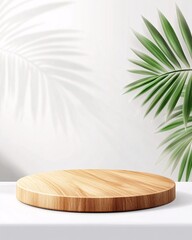 Wooden serving board with palm leaves