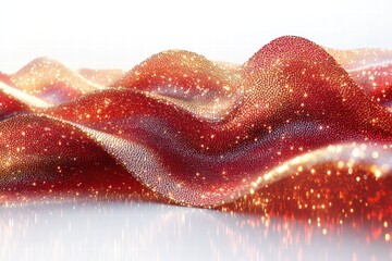 Poster - Red and gold sequins create a vibrant wave-like pattern on a reflective surface