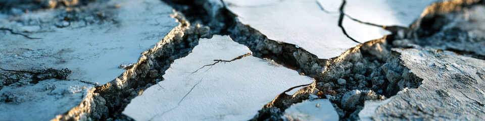 Wall Mural - Cracked Surface Detail: Light Gray-White Ground with Dark Fissures