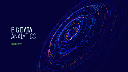 Leinwandbilder - Abstract Digital Technology. Circles Data Flow. Futuristic Circular Sound Wave. Big Data Visualization. 3D Virtual Space VR Cyberspace. Crypto Currency Blockchain Concept. Vector Illustration.