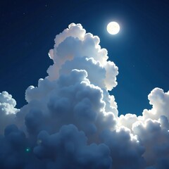 Wall Mural - wispy white cloud drifts across moonlit night, night sky, white smoke, moon