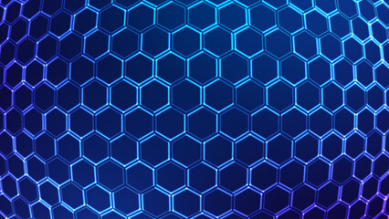 Fototapete - Hexagonal Abstract Technology Background. Hexagons Pattern for Hi-Tech Communication Design. Hi-tech Cyber Hexagon Sci-Fi Game Banner Grid. Vector Illustration