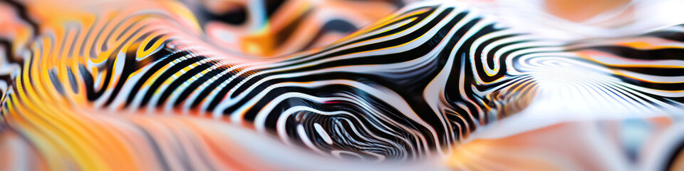 Poster - Abstract Wavy Surface with Black, White, Orange, and Yellow Stripes