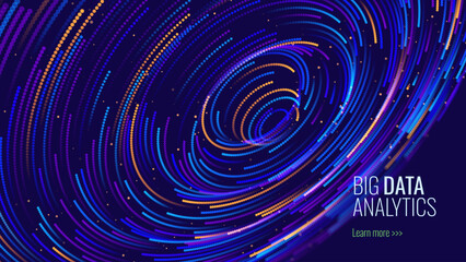 Poster - Abstract Digital Technology. Circles Data Flow. Futuristic Circular Sound Wave. Big Data Visualization. 3D Virtual Space VR Cyberspace. Crypto Currency Blockchain Concept. Vector Illustration.