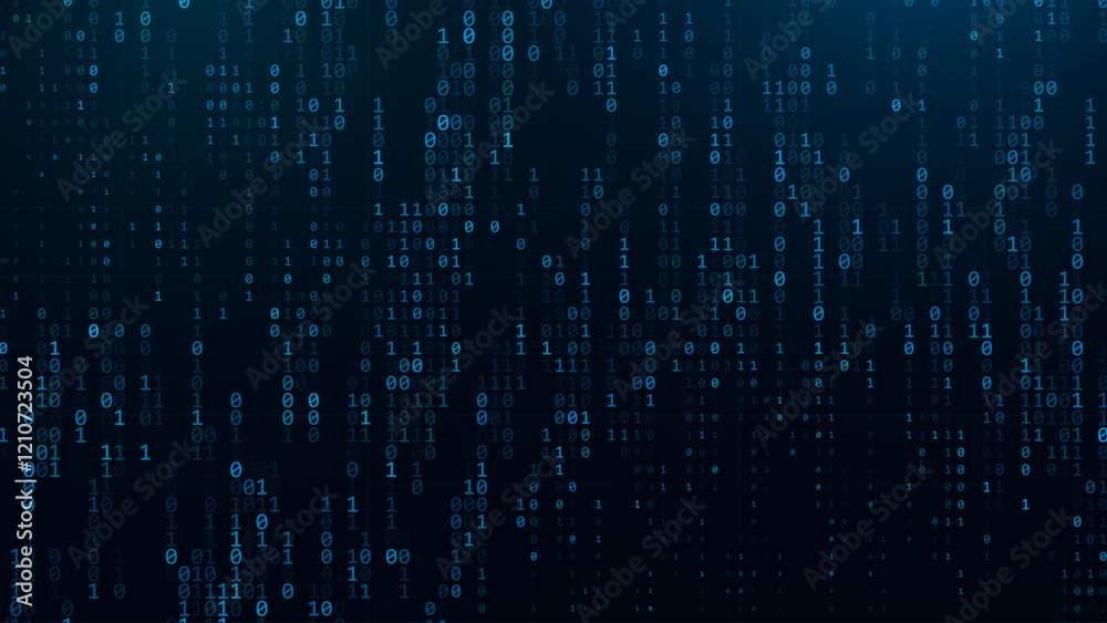 Blue Binary Data Software Programming Code Background. Random Parts of ...