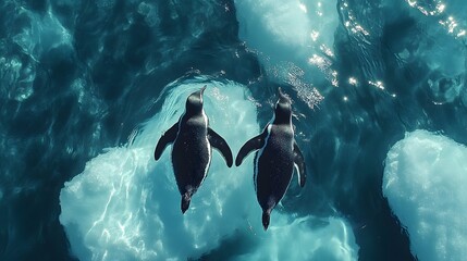 Wall Mural - Captivating Aerial View of Penguins in a Climate-Impacted Antarctic Landscape: The Realities of Global Warming