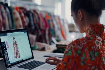 Poster - A person sitting in front of a laptop computer with a focused expression