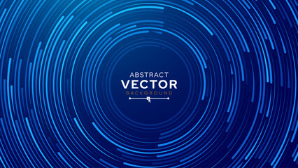 Poster - Abstract Circular Line Trails Moving in Circle. Blue Digital Business or Science Background. Medical Research or Tech Innovation Online Webinar Presentation Event. Conference or Forum Vector.