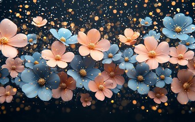 Aufkleber - Peach and blue flowers with glitter.