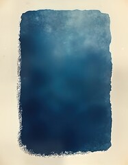 Poster - Abstract cyanotype print features gradient from deep blue to light blue. Textured edge on one side. Minimalist art design. Suitable for modern art projects. Simple artistic theme. Ideal background