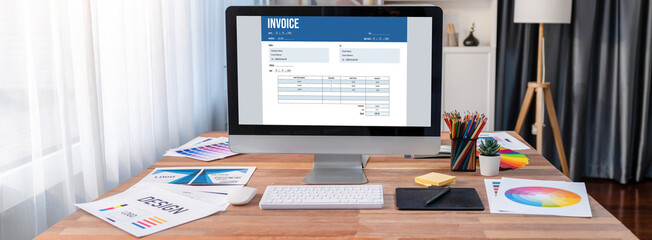 Poster - invoice on computer screen from accounting application. computer program for financial and budget of