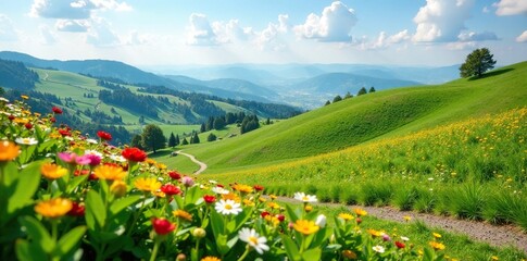 Wall Mural - Serra coperta di piccole piante di basilico e fiori, erba, flora, piante