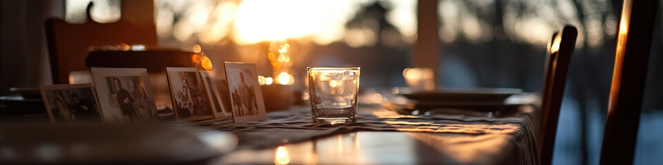 Wall Mural - Table Setting with Photographs and Glass at Sunset