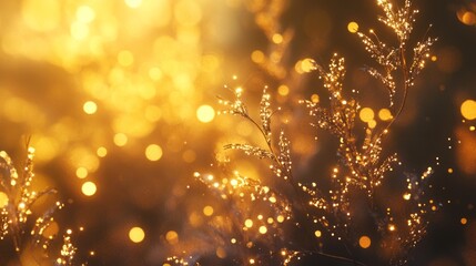 Golden bokeh lights shimmering in soft focus, warm and vibrant, luxurious and festive, abstract and elegant, soft glowing light, high detail and magical